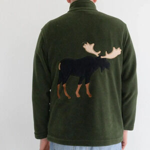 Vintage 90'S Cityscape Green Fleece Zip Up Gladwin Mi Moose Logo  Sweater Size M